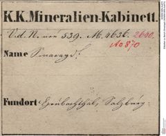 Etiketten zu Beryll (Smaragd) (NHMW-MIN-Ao870)